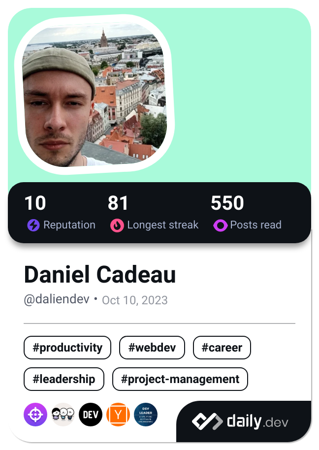 Daniel Cadeau's Dev Card