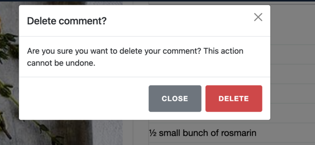 Message to delete comment