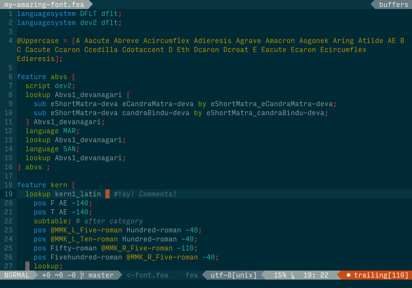 OpenType Feature-file in Vim