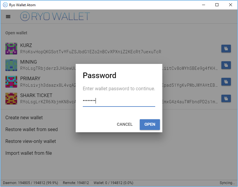 Ryo Wallet Screenshot