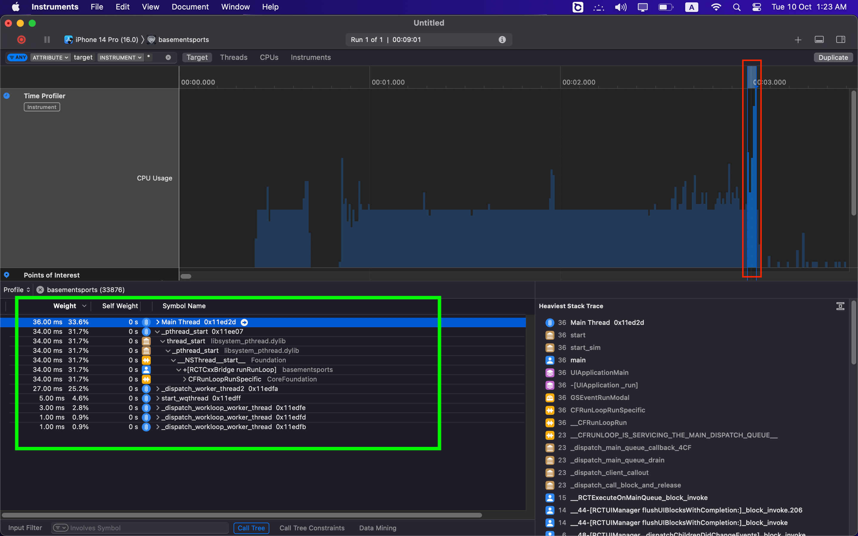 Select a small part from profiler graph & debug on it.