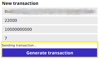 Image of entering transaction details and clicking "Generate transaction"