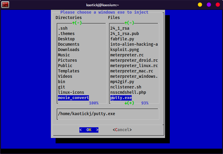 KSploit Windows exe Payload Injection With Dialog