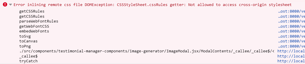 CSSStylesheet.cssRules getter error when calling toPng() function ...