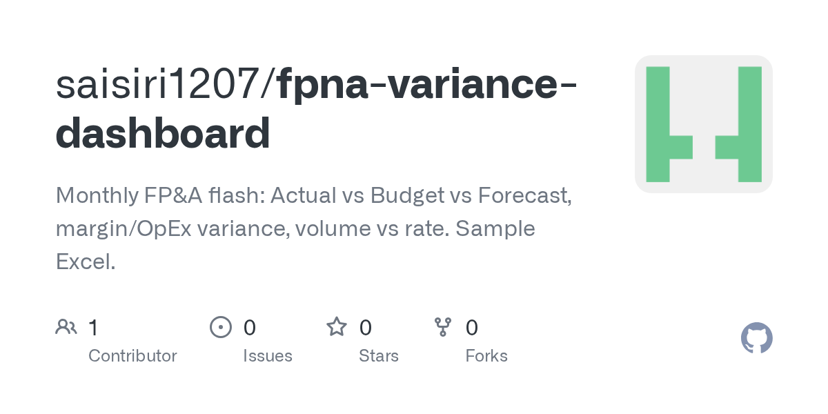 FP and A variance dashboard