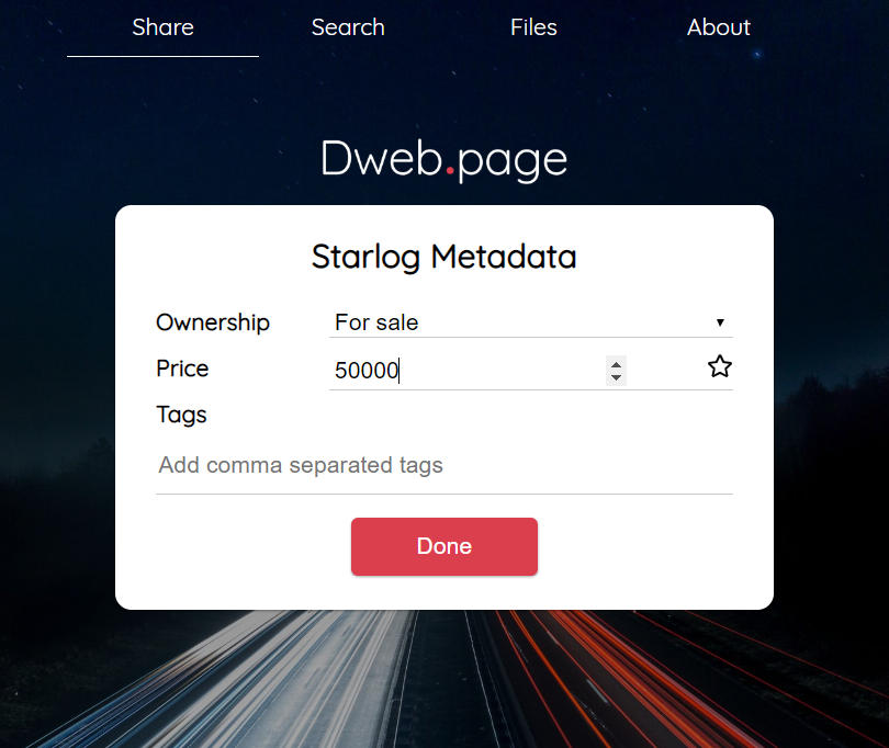 Dweb.page + Starlog upload