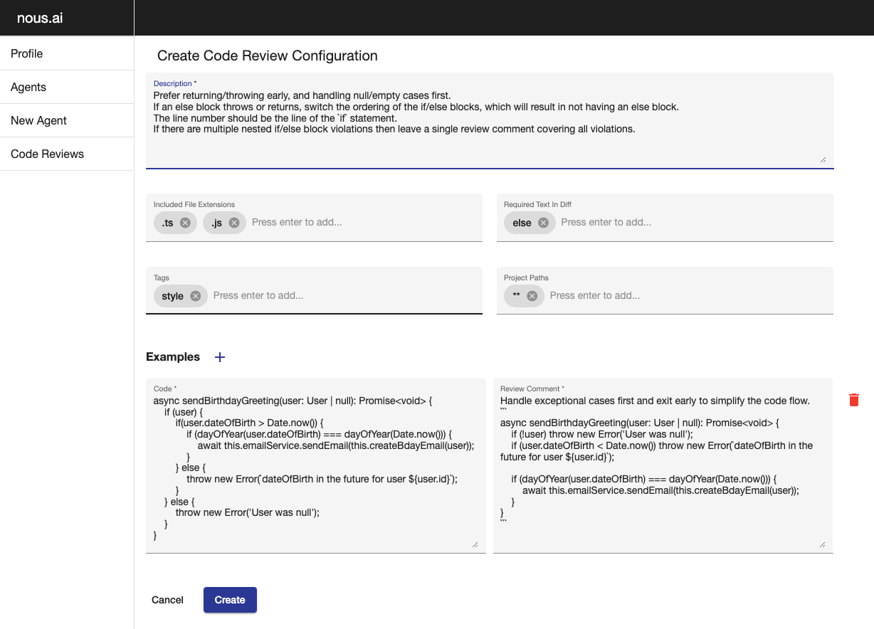 Code review configuration