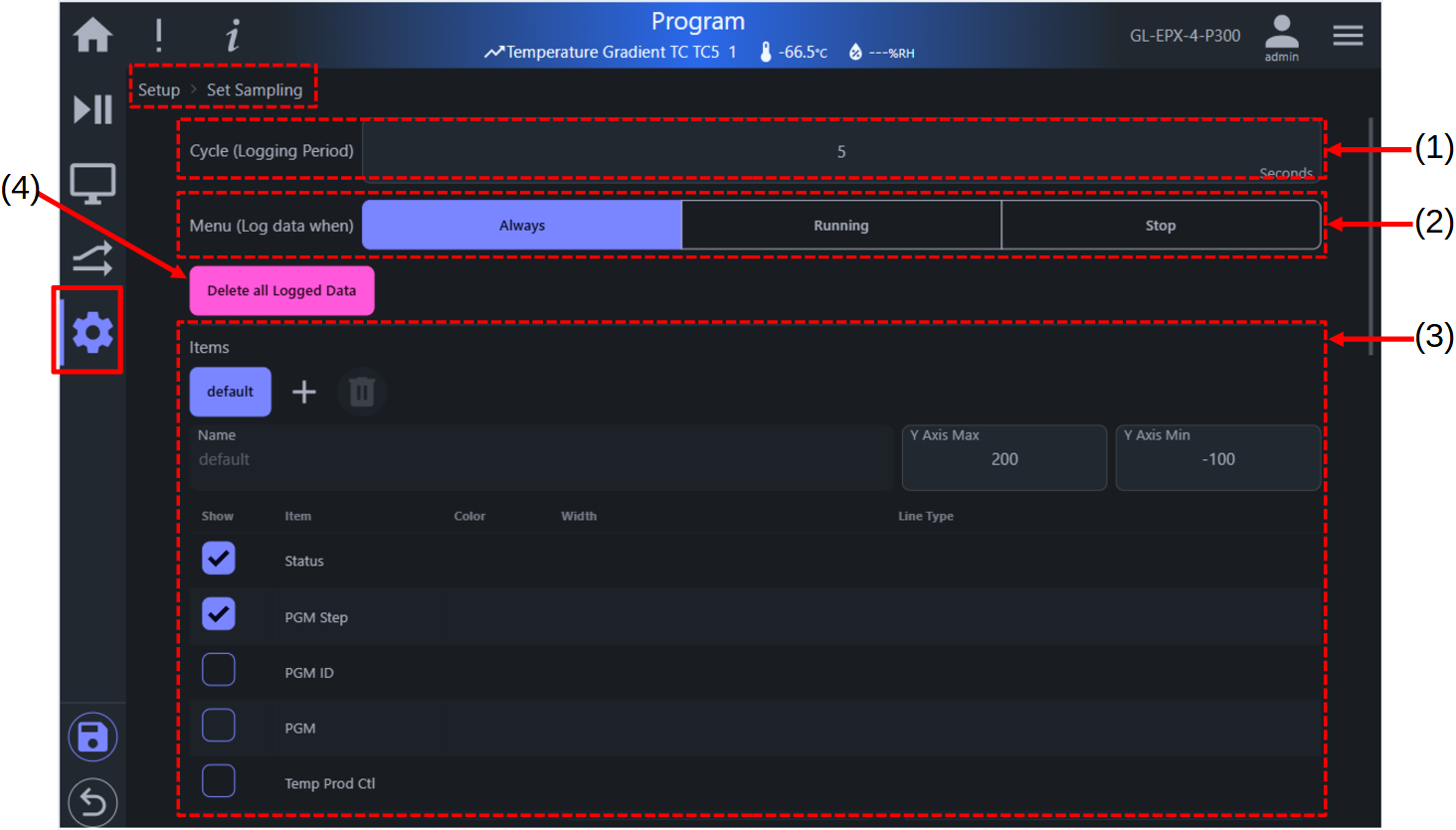 Options of the Set Sampling page