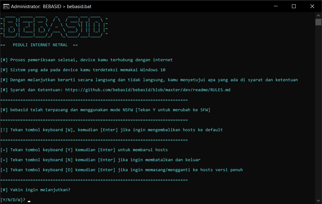 bebasid.bat dijalankan di Windows 10