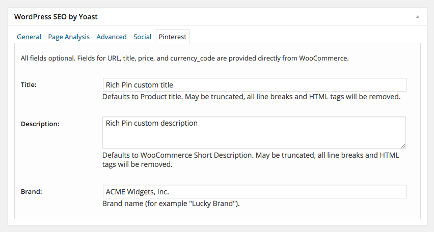 WPSEO Pinterest Rich Pin options