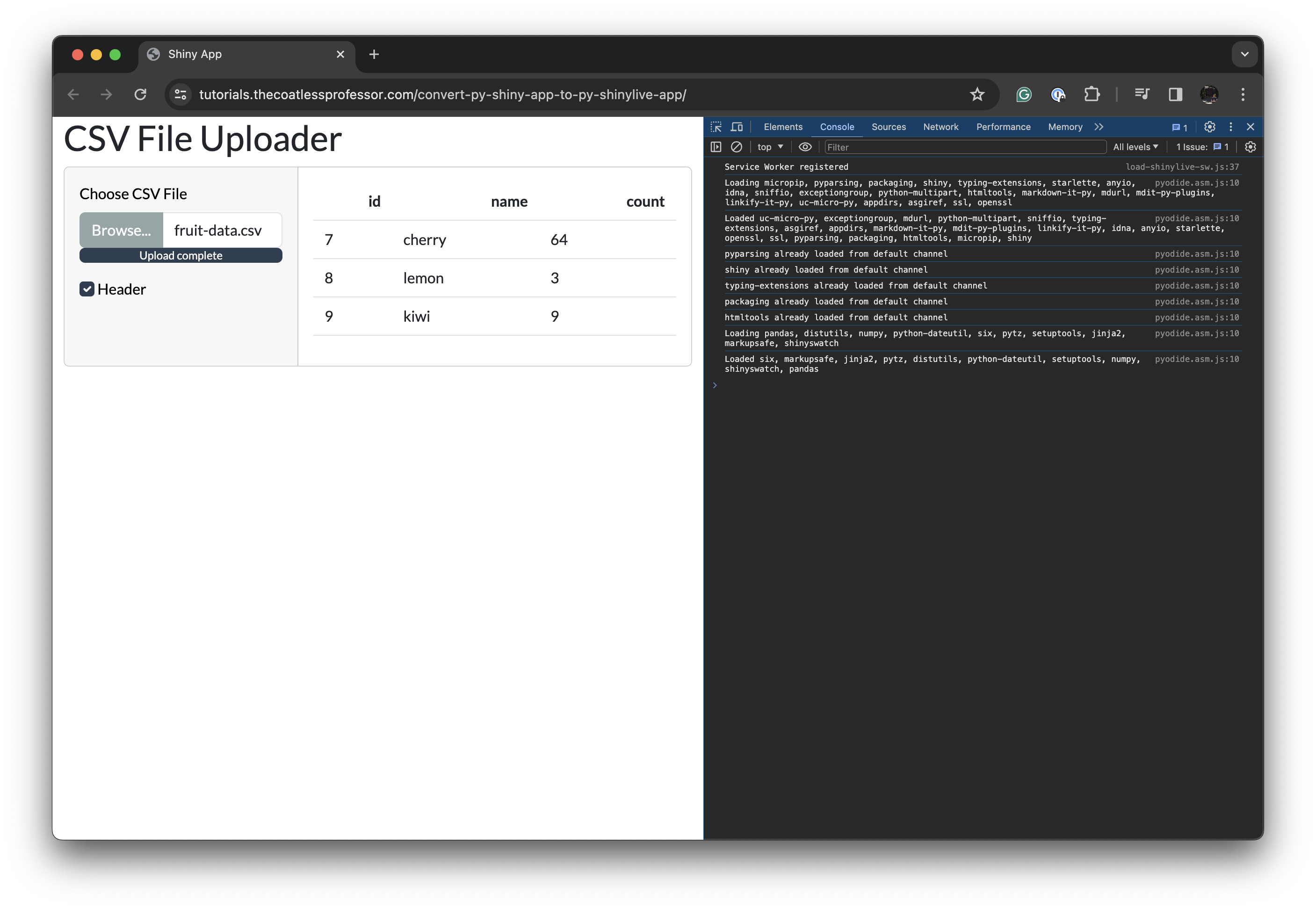 Example of the working Python Shinylive app