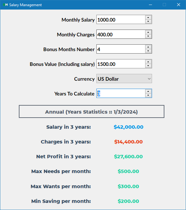 Salary Calculator With Bonus and Years