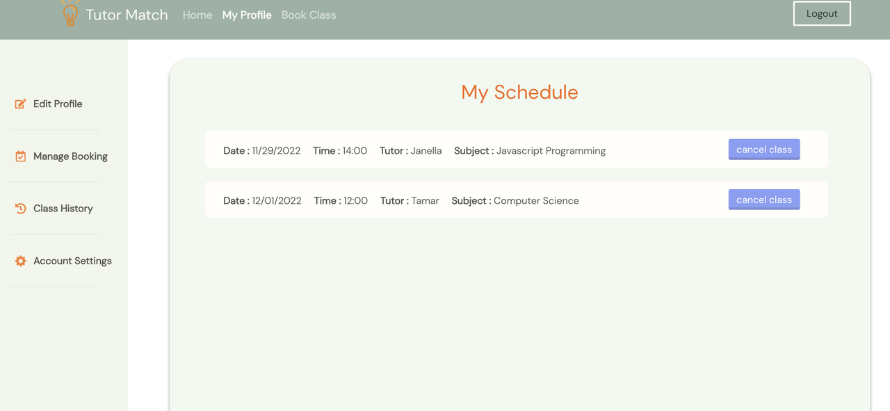 Class schedule