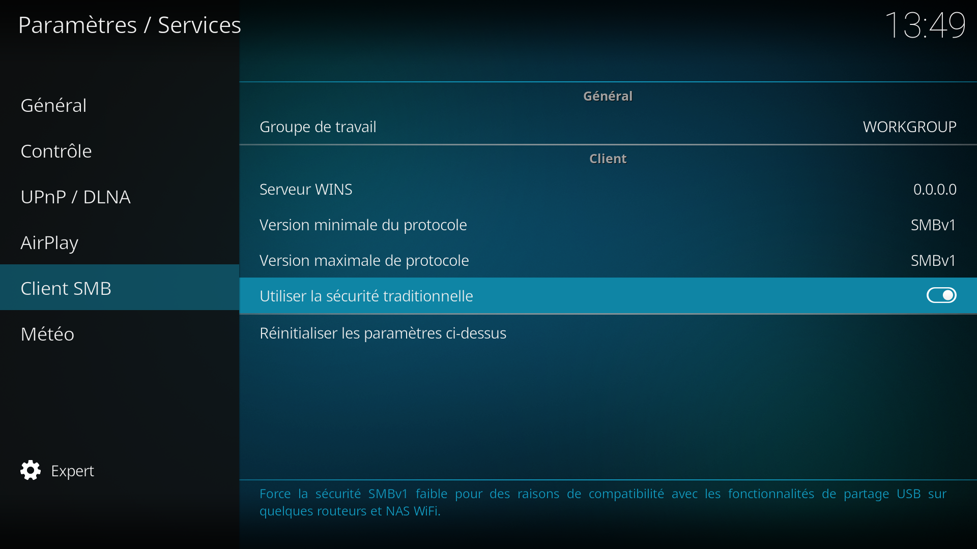 Reglages SMB v1