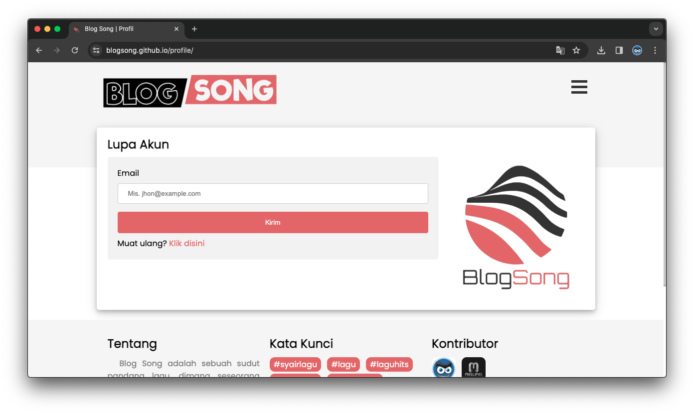 Blog Song | Screenshot Website