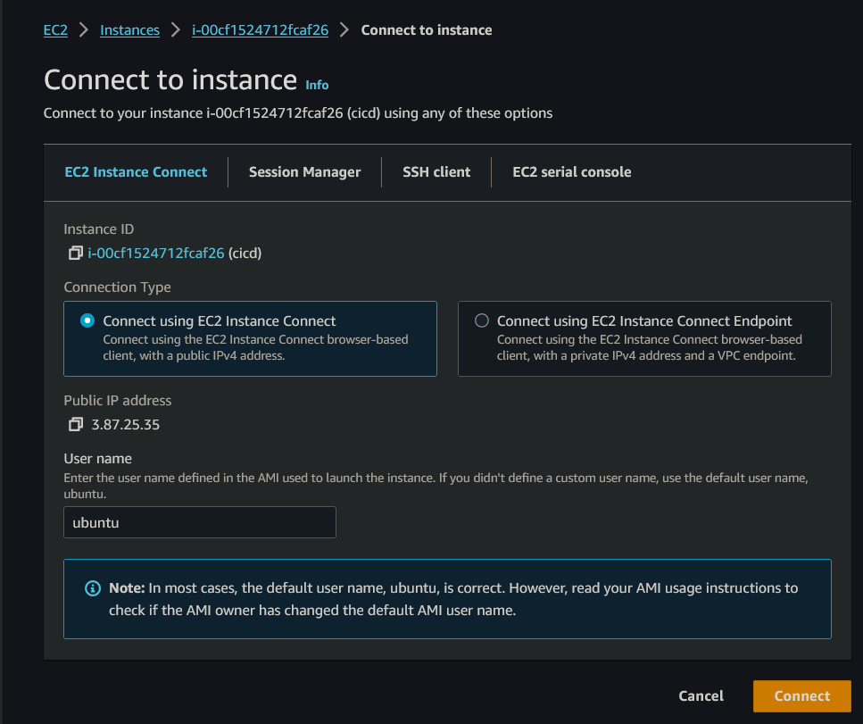 Connect to Instance Page