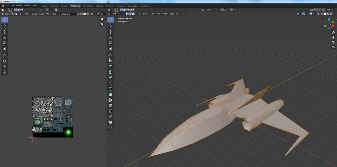 "Light Fighter" model shown in Blender