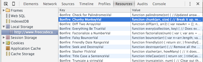 Finding a key in localStorage Chrome Developer Tools