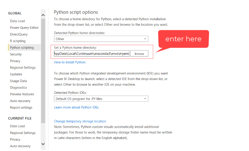 File → Options → Global → Python scripting