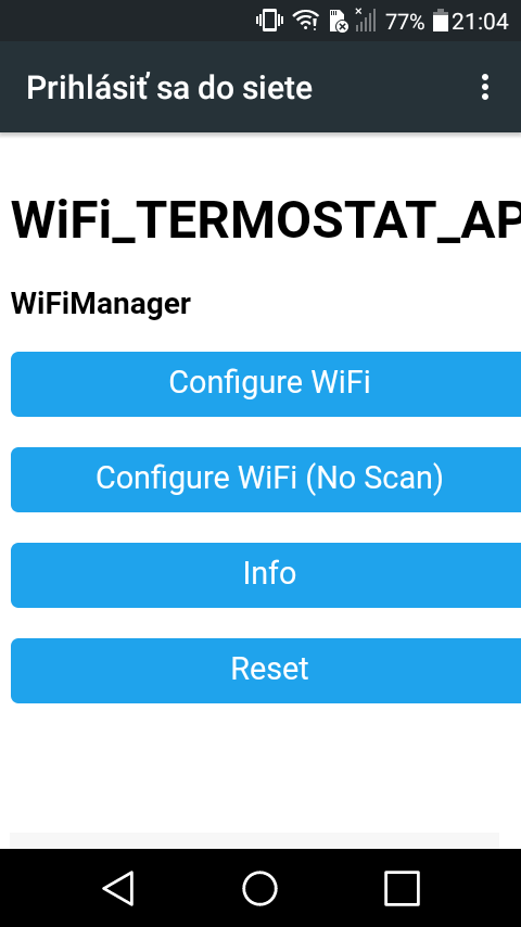 Konfigurácia WiFi termostatu na domácu WiFi sieť - WiFi Manager