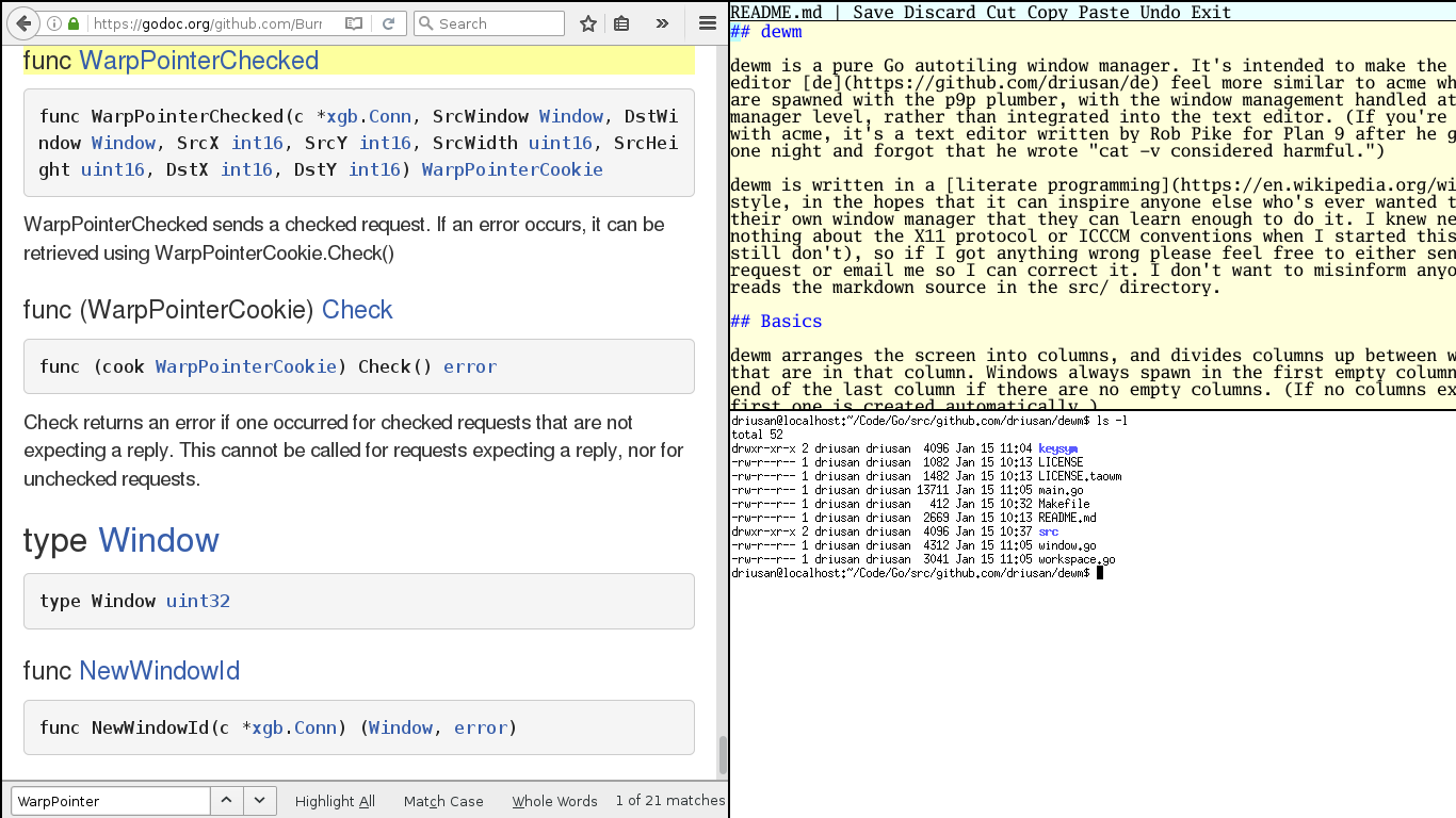 dewm with multiple windows in a column