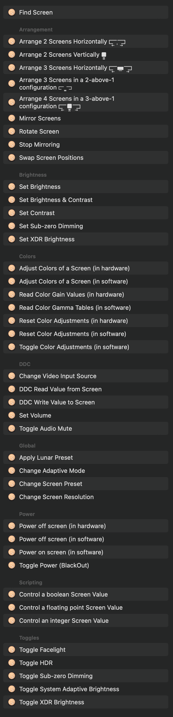 shortcuts list