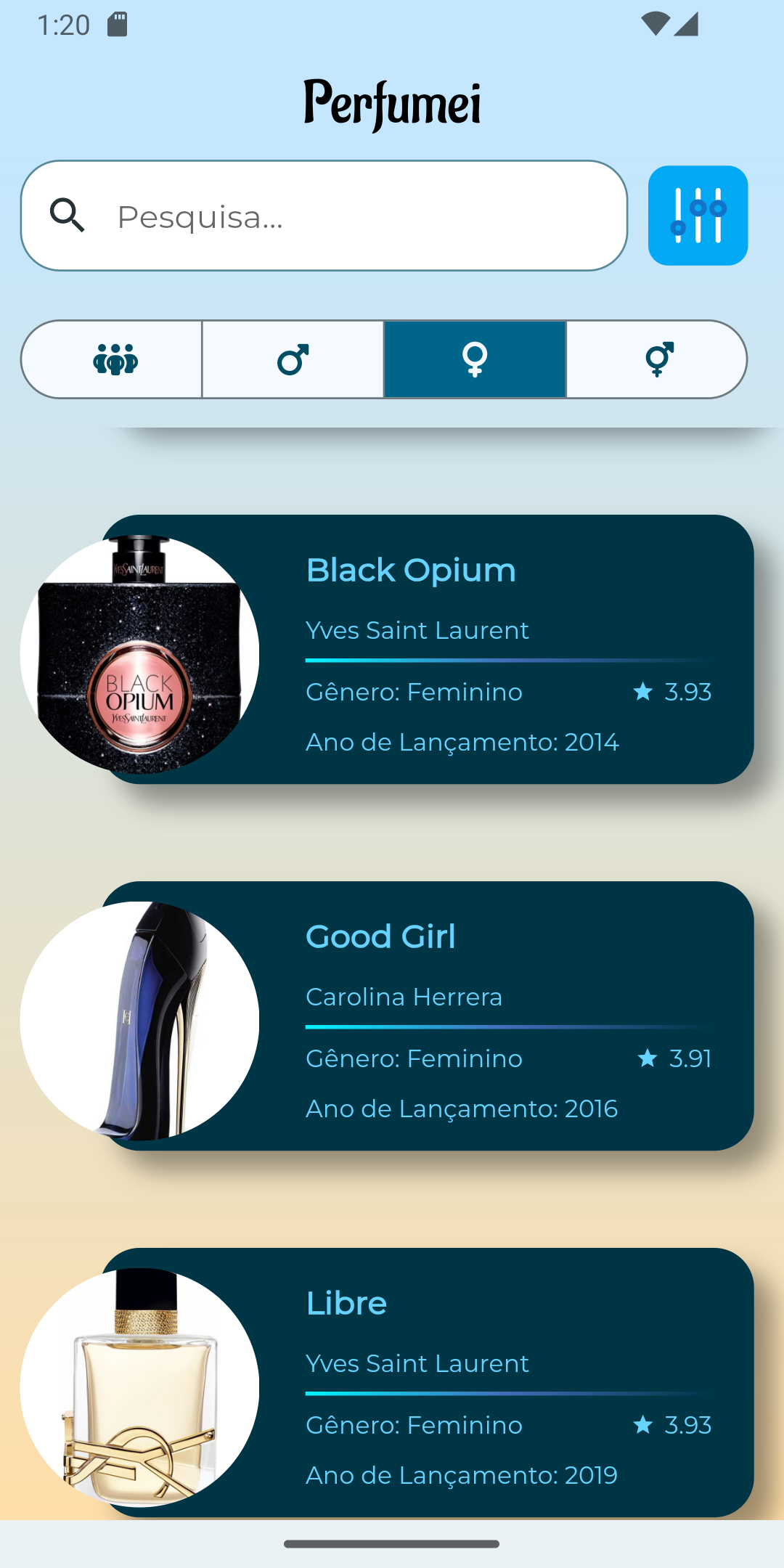 Listagem Perfumes Light Theme