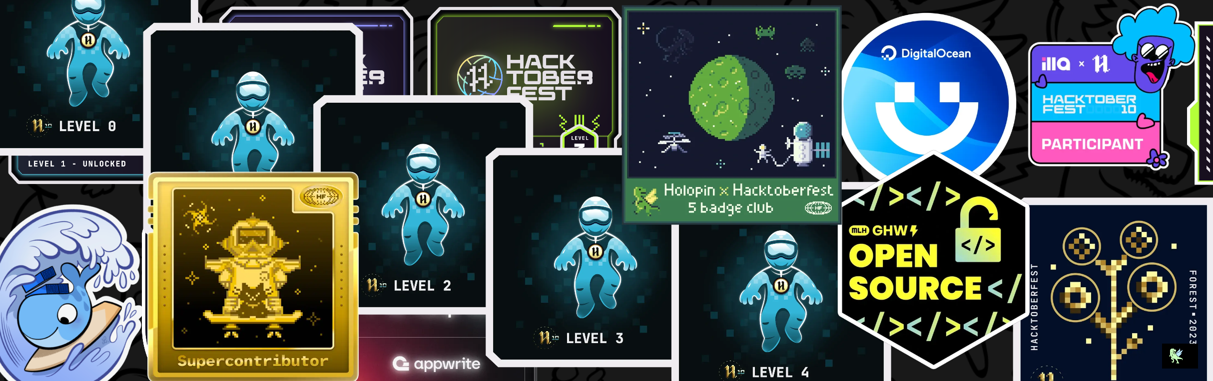 An image of @madhesh's Holopin badges, which is a link to view their full Holopin profile