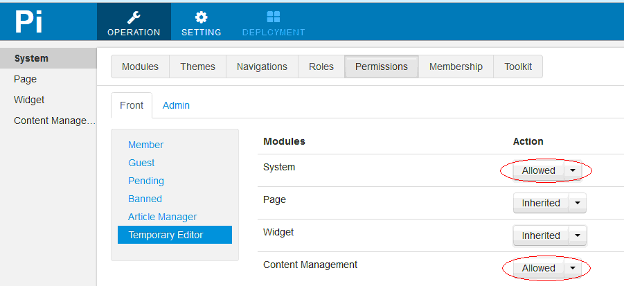 config front permission