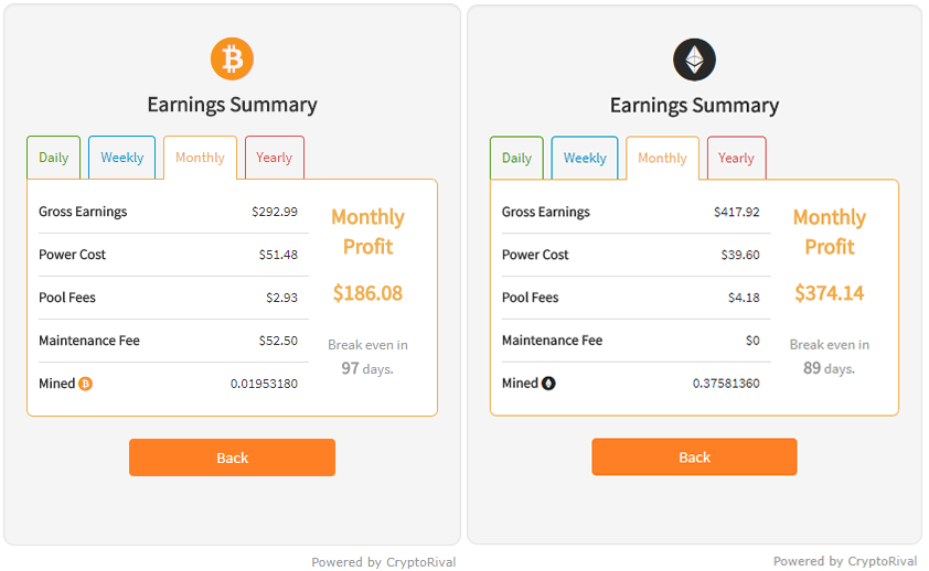 Bitcoin Mining Calaculator Widget