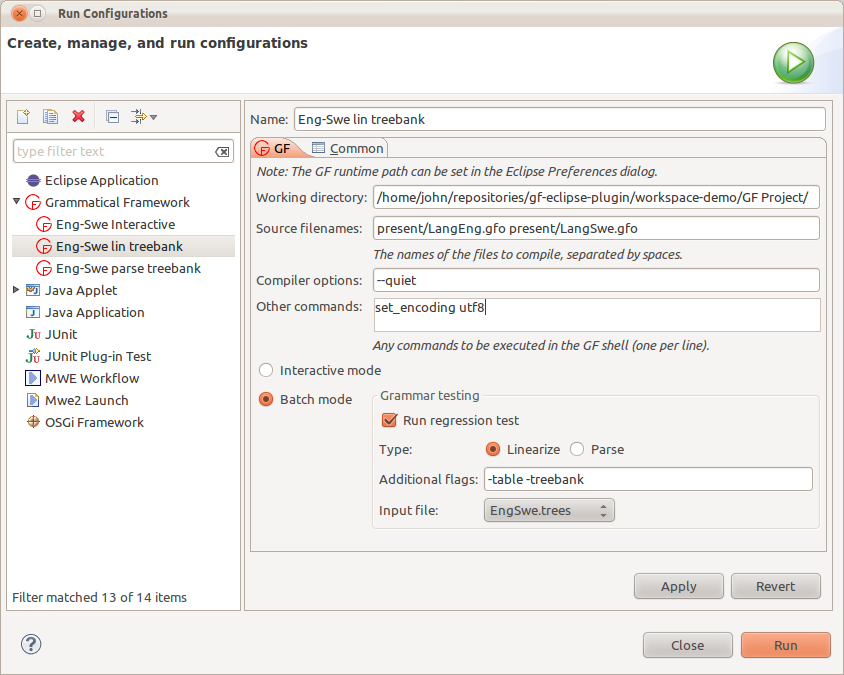 Launch configuration dialog