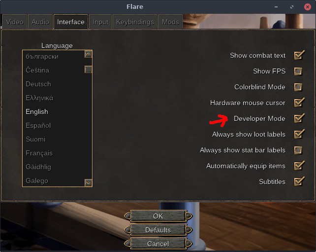 Interface tab screenshot