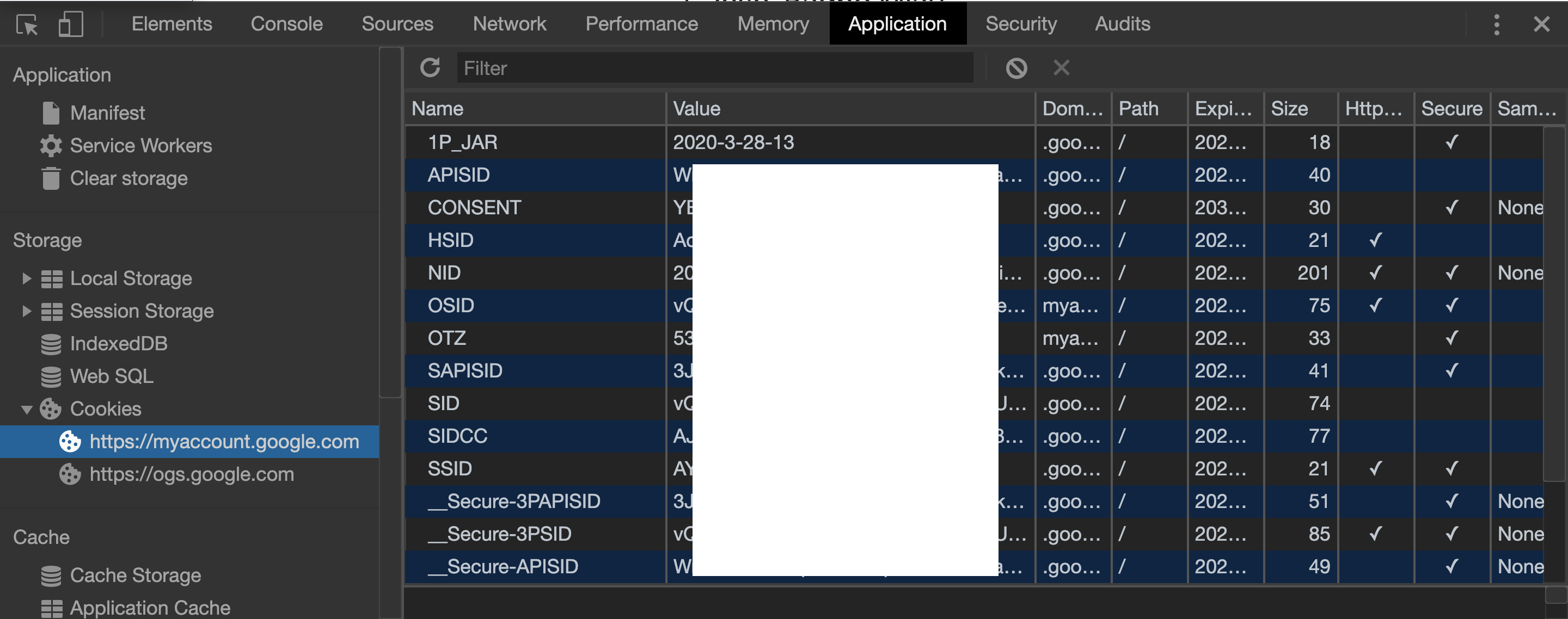 copy SID, HSID, SSID cookie values