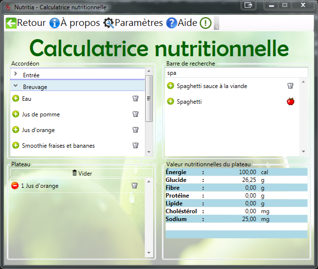 Calculatrice nutritionnelle