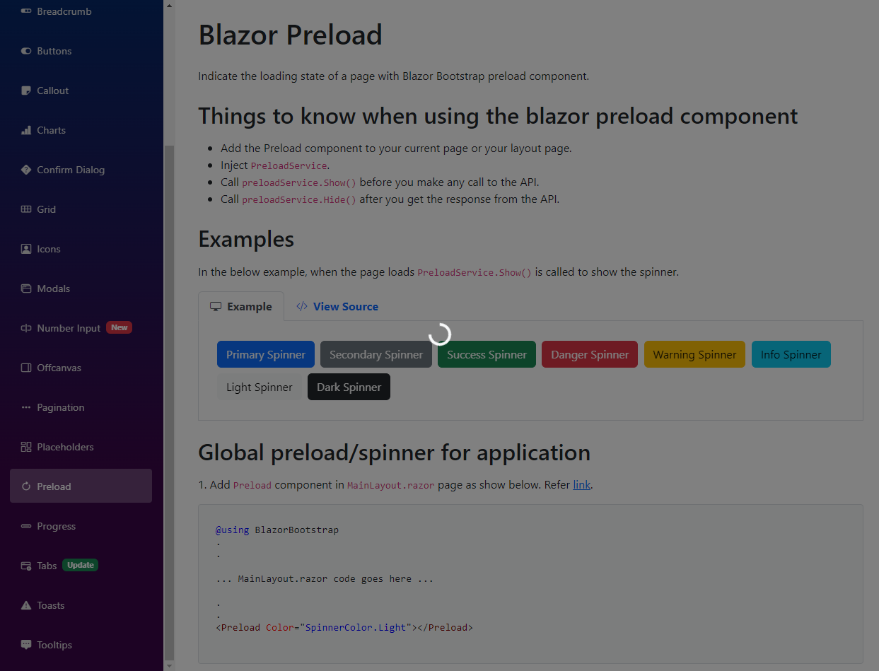 Blazor Bootstrap - Preload