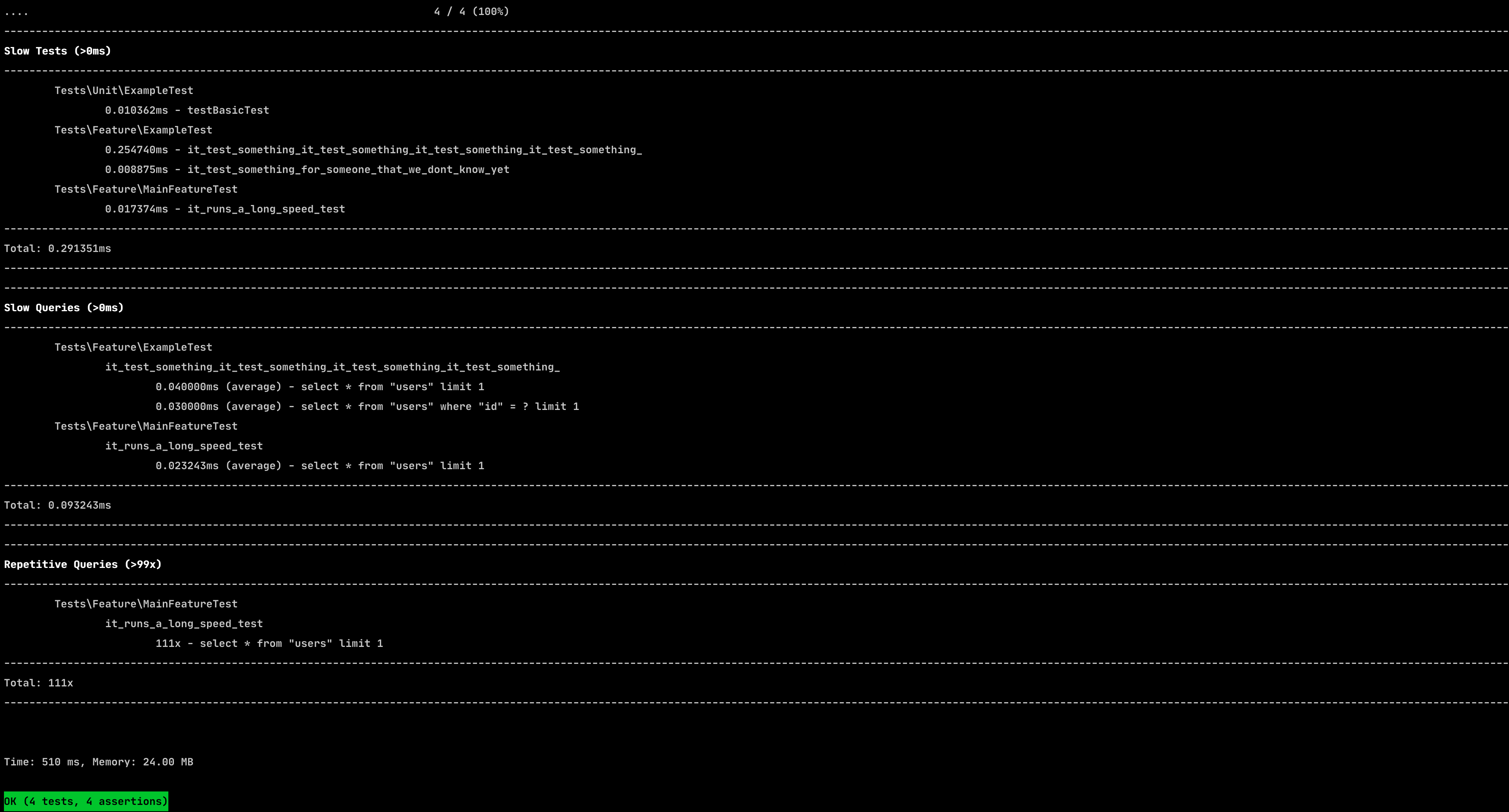 Screenshot of terminal using Laravel Test Trap