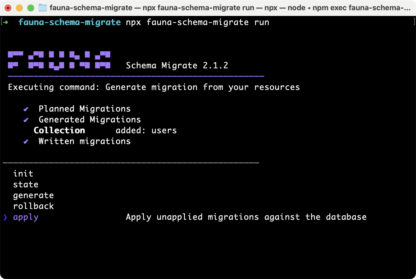 Fauna Schema Migrate screenshot