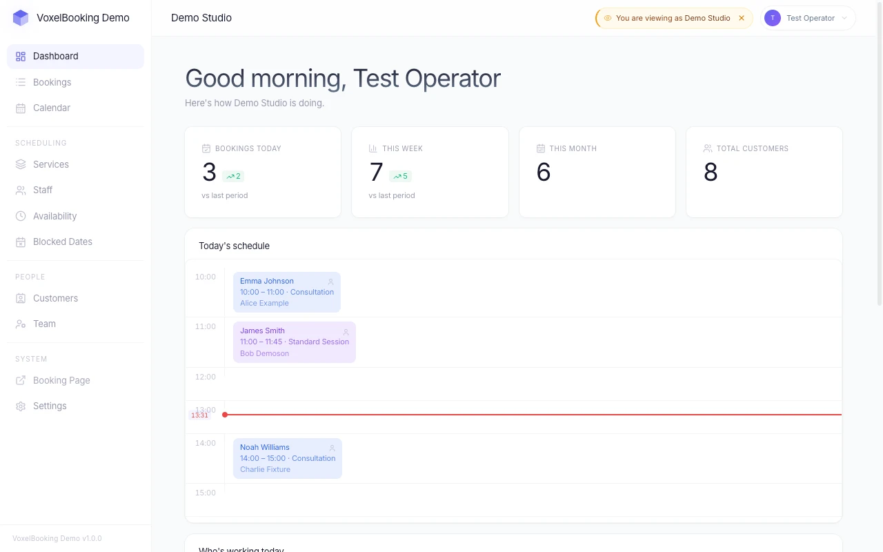 VoxelBooking business dashboard
