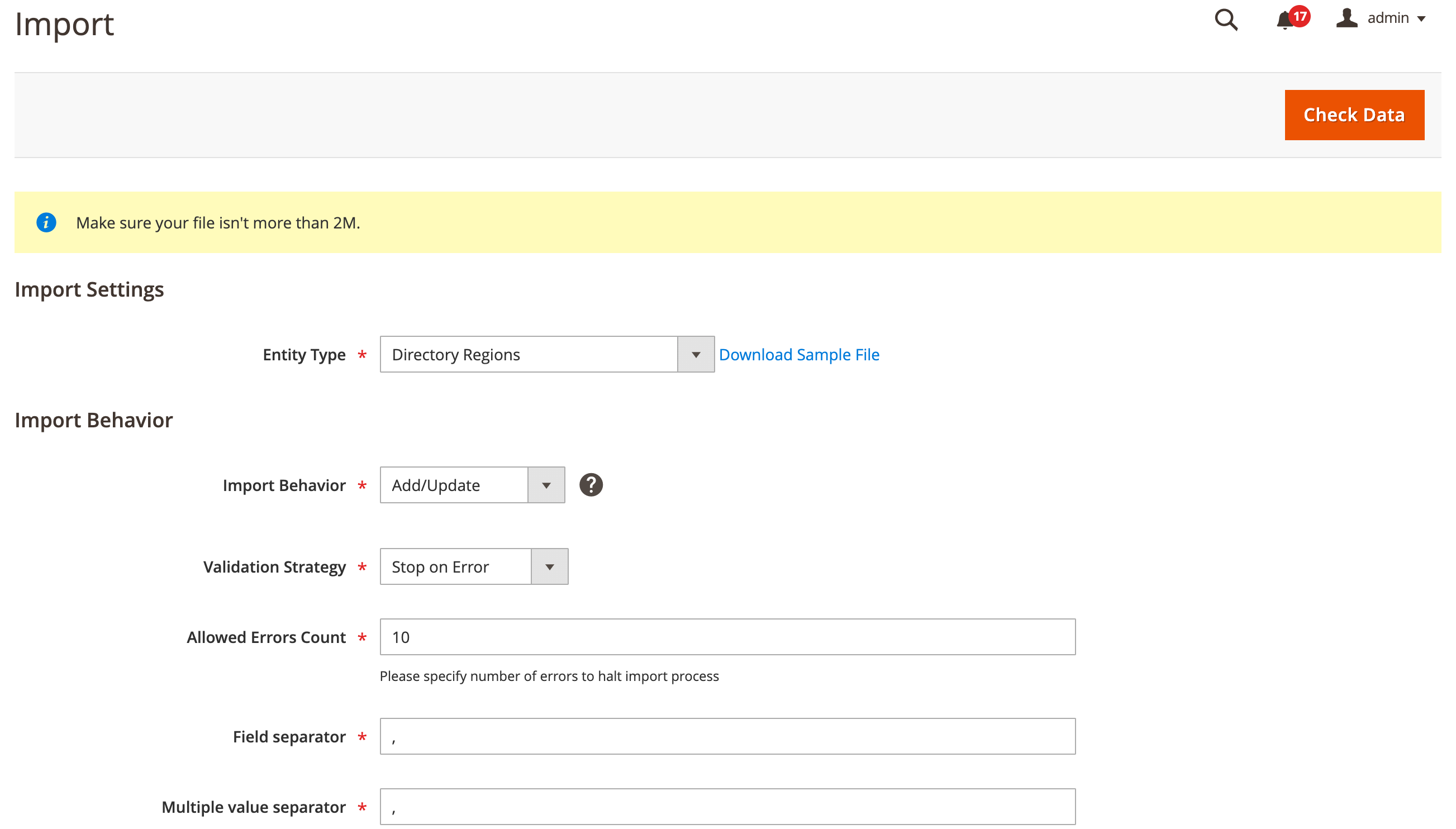 Magento 2 Region CSV Import