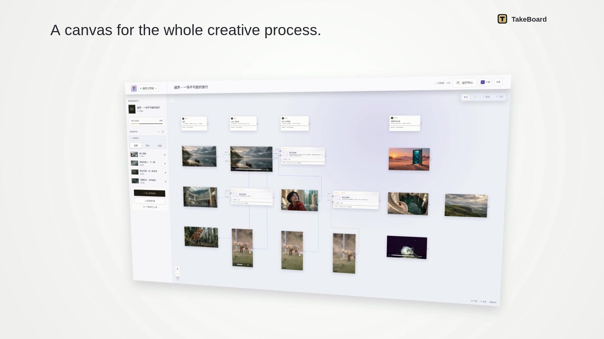 A real TakeBoard project: references, generated media and creative branches