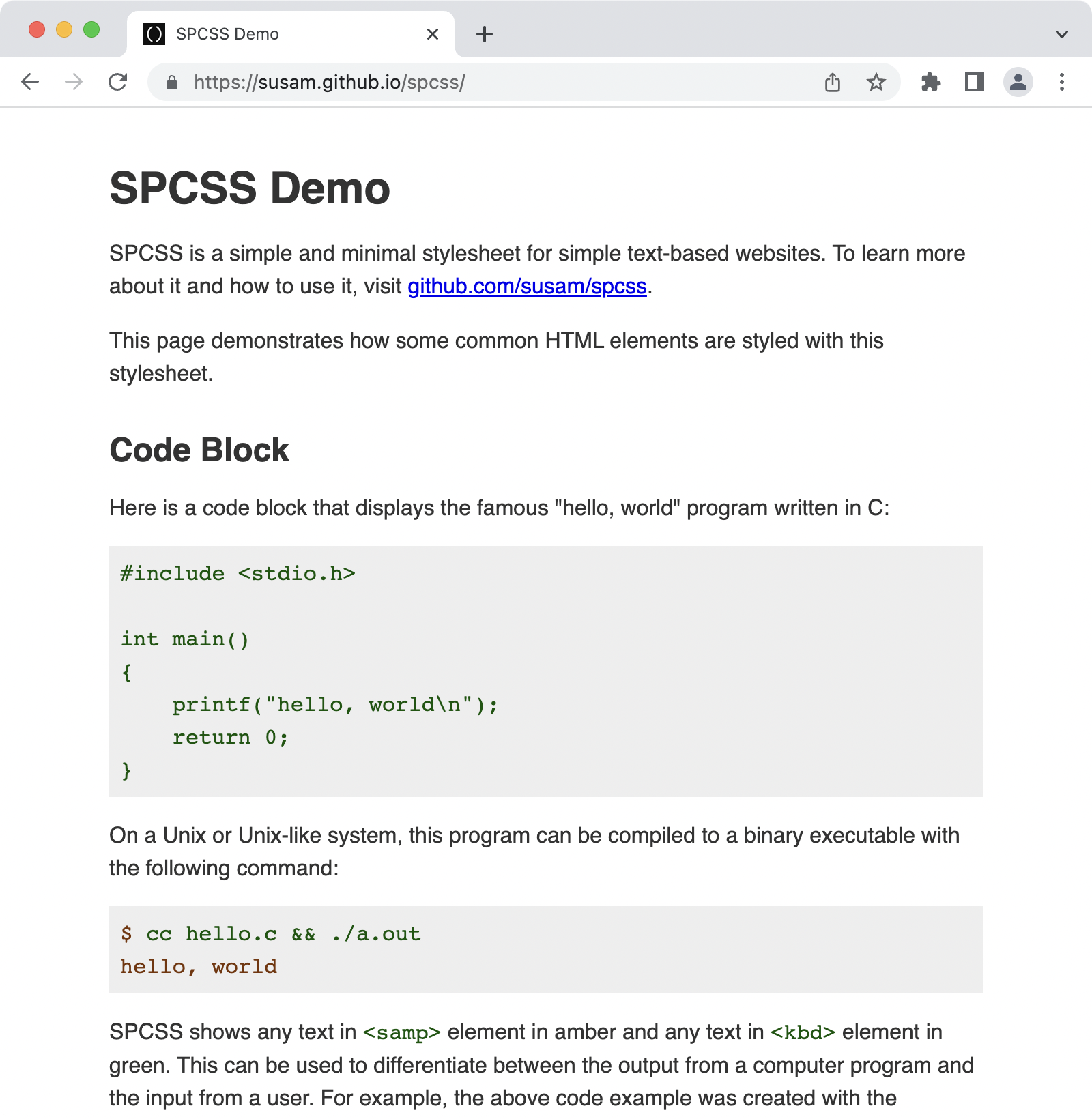 Demo of SPCSS light theme