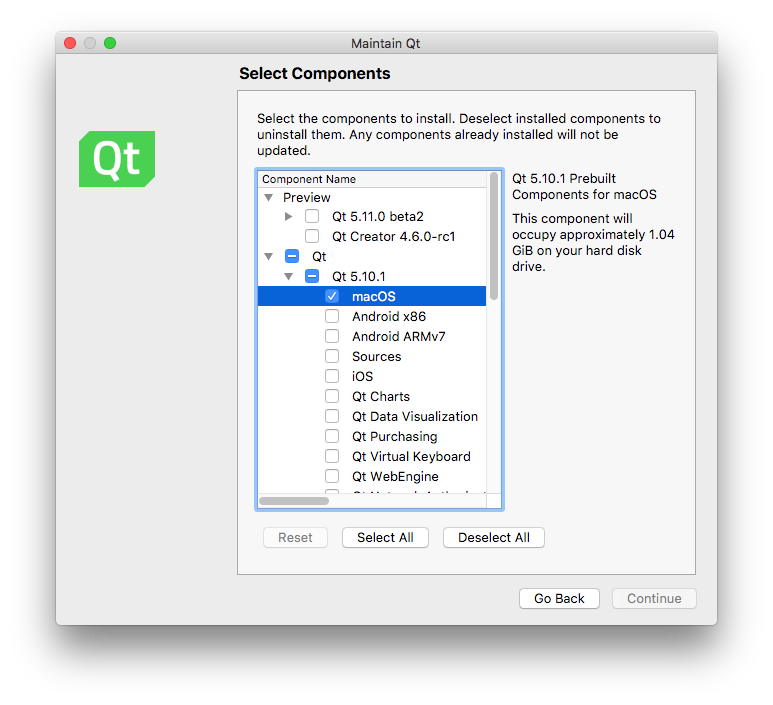 Image of how to select Qt 5.10.1