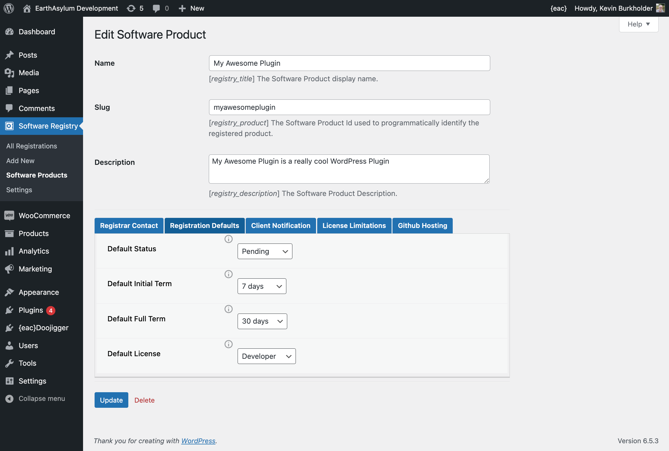 {eac}SoftwareRegistry Software Product