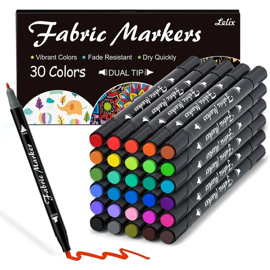 lelix-fabric-markers-30-permanent-colors-dual-tip-fabric-pens-for-writing-painting-on-t-shirts-cloth-1