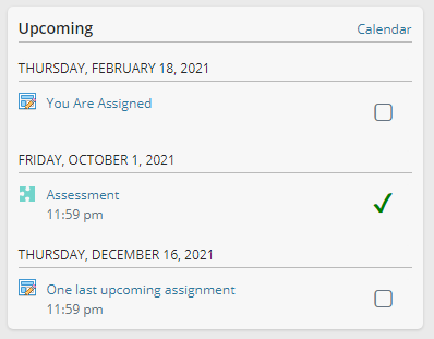 Upcoming Check Marks