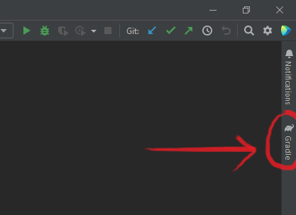 Click the vertical "Gradle" button on the right side