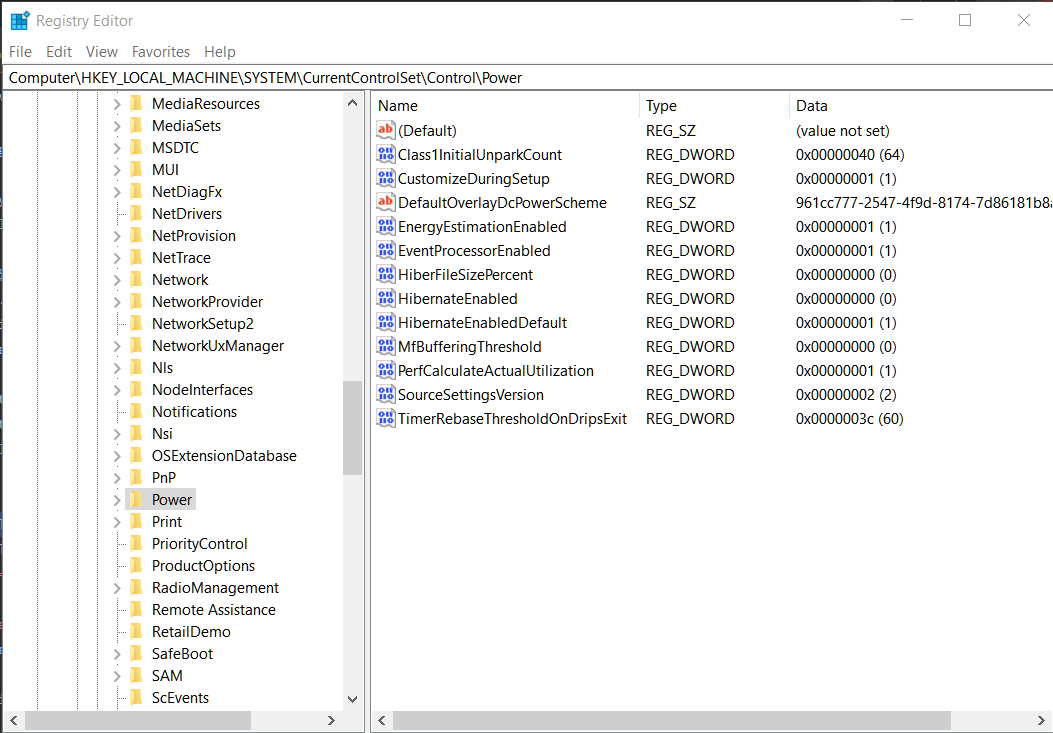 Registry Editor Screenshot