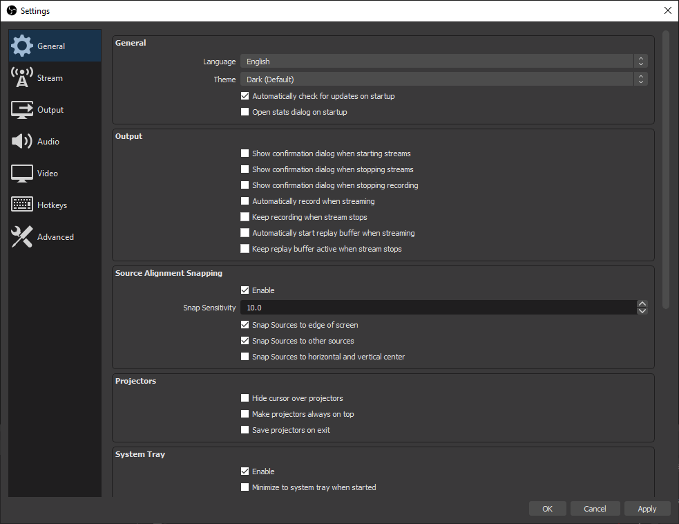 OBS Settings General Window