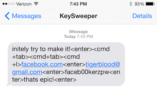 SMS from KeySweeper