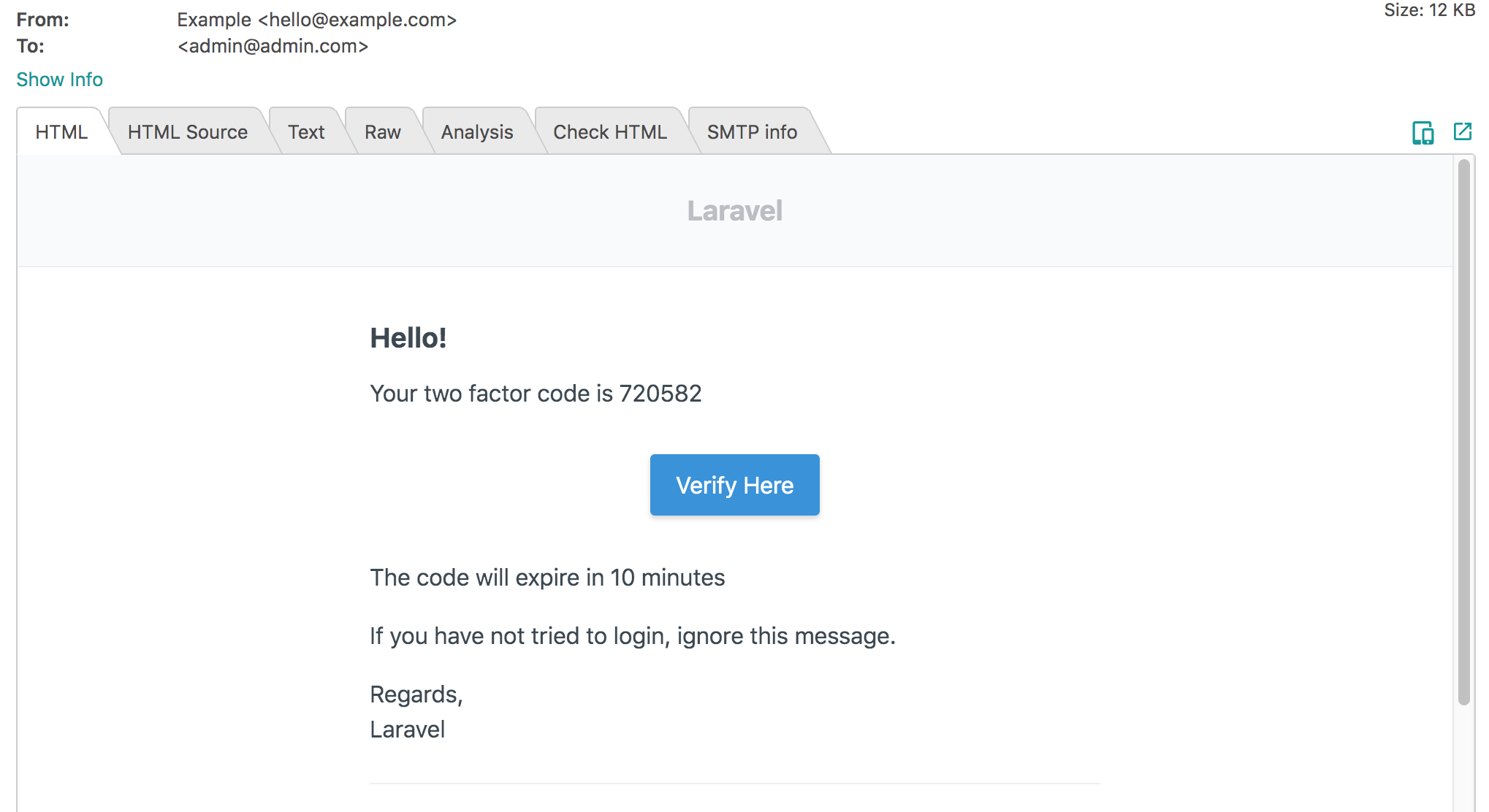 Laravel two-factor authentication email